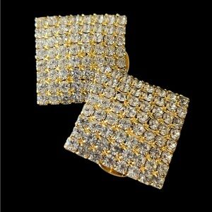 Vintage Gold Tone Square Clip On Statement Earrings 1”